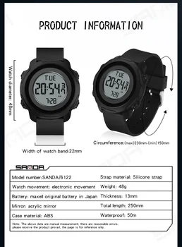SANDA Лучший бренд Мужские военные часы со светящимся цифровым дисплеем Спортивный хронограф 50 м Водонепроницаемые модные электронные часы 6122