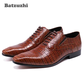 Batzuzhi/ Роскошные Модные Мужские Модельные туфли в Итальянском Стиле, Кожаная Официальная Деловая Обувь для Мужчин, Коричневая Дизайнерская Обувь на шнуровке, Мужская