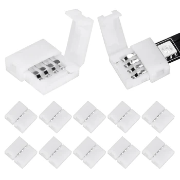 50 упаковок 4-контактных разъемов для светодиодной ленты RGB, 10 мм светодиодной ленты без зазоров, удлинитель для клемм адаптера без пайки