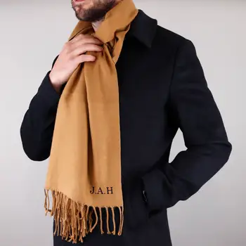 Мужские персонализированные зимние мягкие шарфы, отличная идея подарка для него, теплый шарф на заказ, женские шарфы, однотонные повседневные шарфы с кисточками для взрослых