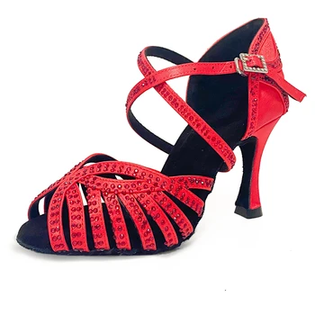 Красные танцевальные туфли Salsa Passion Со стразами Того же цвета, замшевые, на мягкой толстой стельке, для бальных танцев, для латиноамериканских танцев для женщин