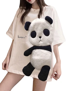 Оставайтесь спокойными и непринужденными в женской футболке Domingbub с коротким рукавом с рисунком панды - идеально подходит для летней уличной одежды