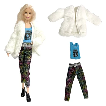 Официальный комплект NK для кукольной модели, 1 комплект, группа костюмов: белое пальто + артистические брюки + синяя рубашка для аксессуаров куклы Барби, игрушка 1/6