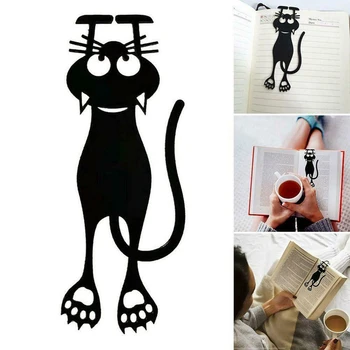 Новая закладка с черным котом, пластиковая стереосистема, закладка с милым котом, студенческая закладка с мультяшным животным.