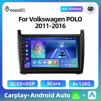 Podofo 2 Din Carplay Автомагнитола Для Volkswagen POLO 2011-2016 4G WIFI DSP AI Voice Bluetooth Android Авто Стерео HD Экран Радио