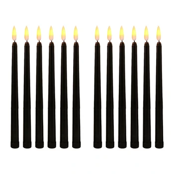 12X черных светодиодных свечей на день рождения, желтые беспламенные мерцающие светодиодные свечи на Хэллоуин на батарейках
