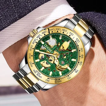 Роскошные Золотые часы CHENXI, Мужские часы-скелеты, Модный Королевский дизайн, Выдалбливают механизм с зубчатой передачей, Автоматические Механические наручные часы.