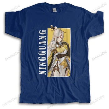 Мужская футболка Ningguang Genshin Impact из чистого хлопка, модные футболки с короткими рукавами, футболки с японскими аниме-играми, одежда