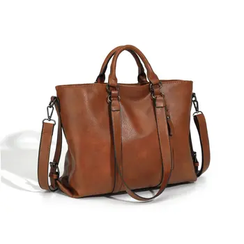 Винтажная кожаная сумка-тоут для женщин, сумка с ручкой большой емкости, дизайнерская сумка, винтажная сумка через плечо, брендовая сумка с ручкой