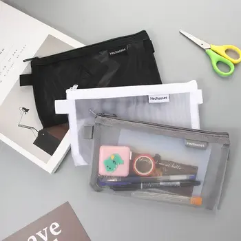 Канцелярские принадлежности, студенческая нейлоновая коробка для ручек, прозрачный пенал, сумка для ручек, сумка для карандашей, сетчатый пенал