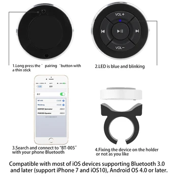 Беспроводные пульты дистанционного управления на рулевом колесе автомобиля, мотоцикле, велосипеде, Кнопка громкости Bluetooth для IOS Android, телефоне, планшете