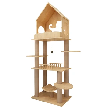 Изготовленная на заказ современная деревянная когтеточка, большая кошачья башня на дереве, прочные игрушки для кошек-скалолазов для домашних кошек