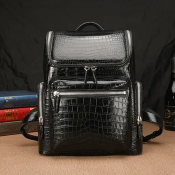 2023 Новый Роскошный мужской рюкзак из крокодиловой кожи Большой емкости для отдыха на открытом воздухе, деловая школьная сумка из натуральной кожи 45