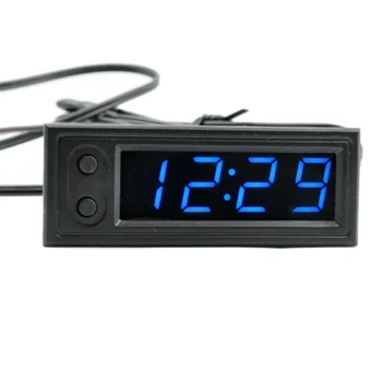 Автомобильные часы Универсальные Автомобильные Цифровые Часы Дата 3 в 1 ЖК-дисплей Электронная Температура Серебристая Отделка Синий