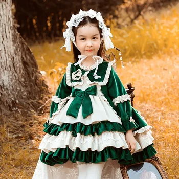 юбка в стиле лолиты для девочек 2023 года, роскошная детская юбка принцессы, зеленая бархатная пышная юбка от 2 до 8 лет