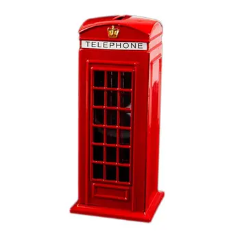 Металлический Красный Британский Английский Лондон Телефонная Будка Банк Банк монет Сберегательный Горшок Копилка Красная Коробка Телефонной Будки 140x60x60 мм