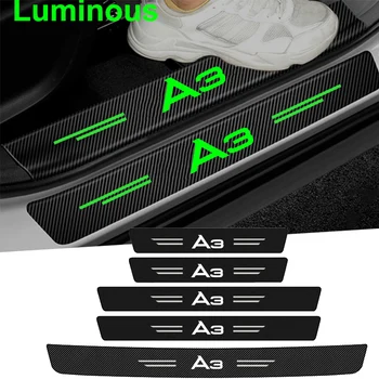 Светящиеся Наклейки На Порог Двери Автомобиля Из Углеродного Волокна Защитная Пленка Для Audi A3 С Логотипом Педальные Щитки Наклейки На Порог Багажника