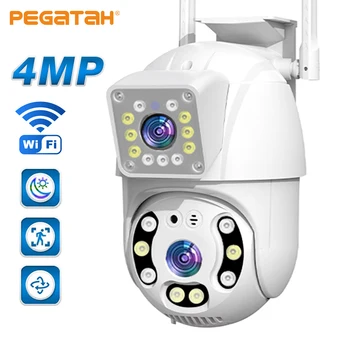 4-Мегапиксельная Wi-Fi PTZ IP-камера с двумя объективами и 5-кратным УВЕЛИЧЕНИЕМ для обнаружения движения человека Камеры видеонаблюдения ночного видения Наружная видеосъемка