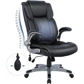 Офисное кресло для руководителей с высокой спинкой- Эргономичный домашний компьютерный стол, Кожаное кресло с мягкими откидывающимися подлокотниками, регулируемый фиксатор наклона