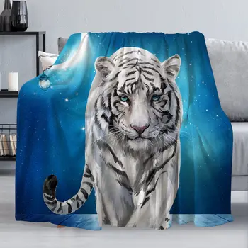 Флисовое одеяло с тигром, пушистая мягкая фланель для кровати, покрывала для дивана, легкое теплое покрывало, размер King Queen, Мультяшное животное