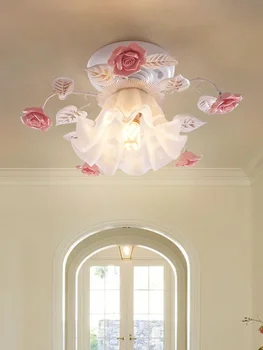 Потолочный светильник в пасторальном стиле в Корейском стиле, светильник из Розового железа, светильник в виде цветка, Светильник для коридора, Светильник для балкона, Потолочный светильник для кровати и завтрака