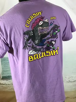 РУБАШКА для скейтбординга ALAB Sz L Ретро Фиолетового цвета Shark Rat CRUISIN и BRUISIN Уличная одежда с длинными рукавами