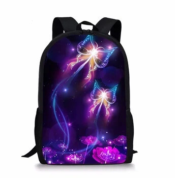 Школьная сумка с фантазийной фиолетовой бабочкой для девочек-подростков, рюкзак с цветами, дорожная упаковка, детская сумка для книг, ежедневный женский 16-дюймовый рюкзак