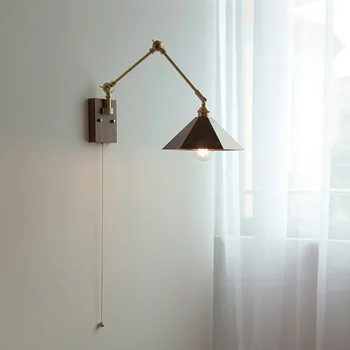 Выдвижной деревянный настенный светильник с веревочным выключателем прикроватный японский поворотный светодиодный светильник для кабинета в спальне