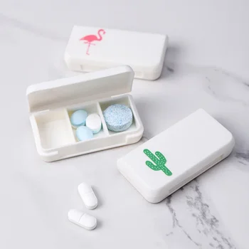 Мини-коробочка для таблеток с принтом кактуса, складной контейнер, 3 сетки, держатель для таблеток, дорожный футляр для хранения таблеток для лекарств, мини-футляр для таблеток
