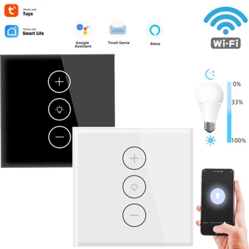 Tuya Smart WiFi Light Switch 10A EU Настенный Сенсорный Выключатель Затемнения Со Стеклянной Панелью Переключатели Поддерживают Google Home Alexa Smart Life Control
