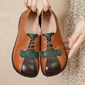 Женская обувь на плоской подошве Careaymade-Nation из натуральной кожи в этническом стиле с круглым носком, удобная для ходьбы, дышащая, больших размеров