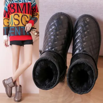 Женские ботинки, зимняя обувь для женщин, австралийские ботинки с круглым носком, женские сабо на платформе, плюшевый плоский каблук, низкие резиновые ботильоны 2023, зимние ботинки, Lol
