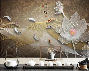 Обои beibehang на заказ, домашняя декоративная фреска, ручка для рисования, сверкающие девять рыб, абстрактные классические обои для телевизора