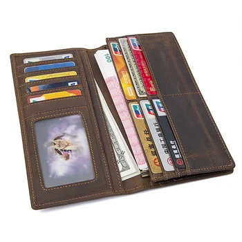 Кожаный длинный RFID-кошелек в стиле ретро Crazy Horse на молнии с несколькими картами, мужской кошелек, подарок мужу отцу.