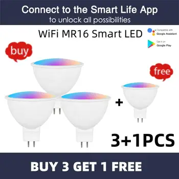 WiFi MR16 Умная светодиодная лампа 12V RGBCW с регулируемой яркостью, Tuya 5W, Точечная подсветка, меняющая цвет, умный дом