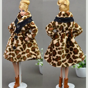Модная Леопардовая зимняя одежда Меховое пальто для кукол Барби Одежда Длинное платье Vestido Пальто для куклы Barbie 1/6 Аксессуары для кукол BJD Игрушки