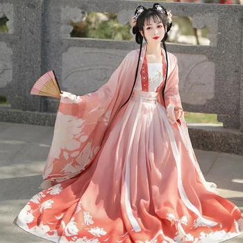 Традиционные Китайские Костюмы Для Женщин 2023 Hanfu Dress Для Народных Танцев С Винтажным Принтом И Вышивкой, Наряд Сказочной Принцессы Hanfu Dress