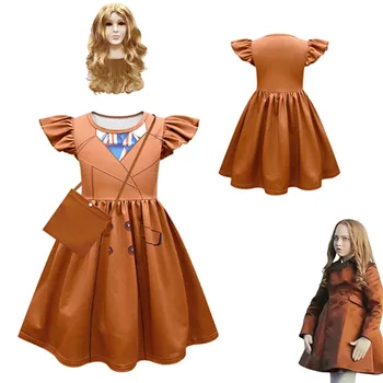Детский косплей M3gan, кофейная юбка с развевающимися рукавами, платье трапециевидной формы, платье Меган, юбка-роботы с искусственным интеллектом, наряд для девочек, косплей-костюм