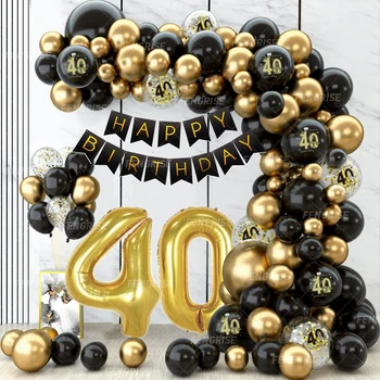 Набор для гирлянды из воздушных шаров из черного золота, Баллоны на День рождения, украшения для вечеринки по случаю 30-го, 40-го, 50-го Дня рождения, принадлежности для вечеринки по случаю Дня рождения