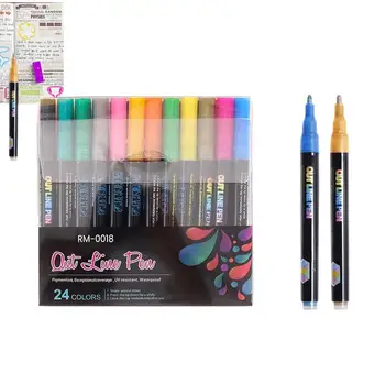 Двухстрочные контурные ручки, блестящие маркеры для самостоятельного рисования, блестящие контурные ручки для рисования, ручки для журнала