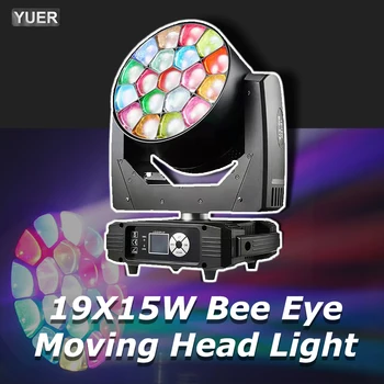 YUER NEW 19x15W Bee Eye RGBW LED Wash с Зумом Луч Движущегося Головного Освещения DMX512 Для DJ Диско-Бара Party Nightclub Stage Light