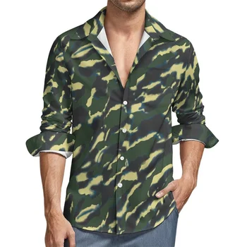 Классическая камуфляжная рубашка Камуфляжный военный дизайн Армейская повседневная рубашка С длинным рукавом графическая уличная рубашка рубашка оптом