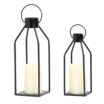 2 Комплекта Свечных фонарей Черные Декоративные Фонари с мерцающим светодиодом для внутреннего и наружного домашнего декора