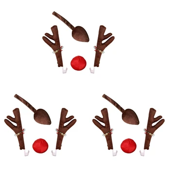 Комплект костюмов для украшения носа автомобиля оленями 3X Rudolph Christmas Оленьи рога Украшения для красного носа лосиные рога