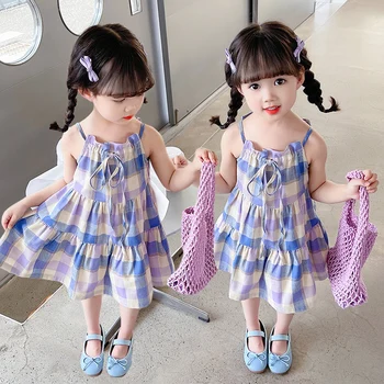 Платье для маленьких девочек, Летнее платье Для малышей, Детское платье на подтяжках, Стильное платье трапециевидной формы, Лавандово-фиолетовое платье, Детское платье, наряд