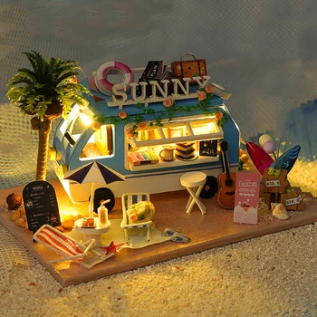 Набор миниатюрной мебели для деревянного кукольного домика своими руками Ocean Shop Мини-автомобильные кукольные домики для сборки Игрушки для детей, Рождественский подарок для девочек Casa