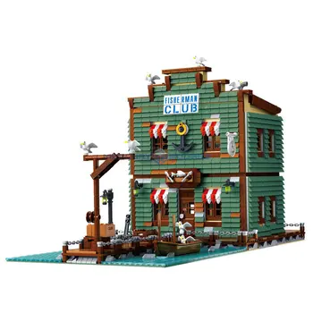 Модель серии Fisherman Club Old Fishing House Строительные блоки MOC 30107, Набор кирпичей с видом на море, Подарки, развивающие игрушки для детей