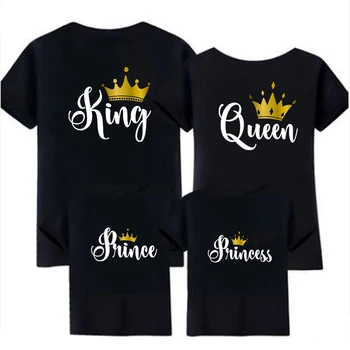 Забавный Король, королева, принц, принцесса, Одинаковая одежда для семьи, Повседневные рубашки для отца, сына, матери и Дочери, топы с принтом Золотой короны