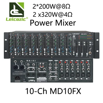 Leicozic Mixer Audio Профессиональный Звуковой Миксер с питанием 320 Вт x2 @ 4Ω 10-Канальный Усилитель Консоли MD10FX Sound Mixing Desk Для монтажа в стойку