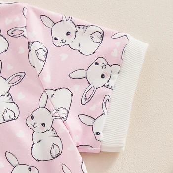 Пасхальный наряд для маленьких девочек и мальчиков, футболка с милым кроликом, комбинезон, Большой размер, боди с коротким рукавом и цветочным принтом, Топ